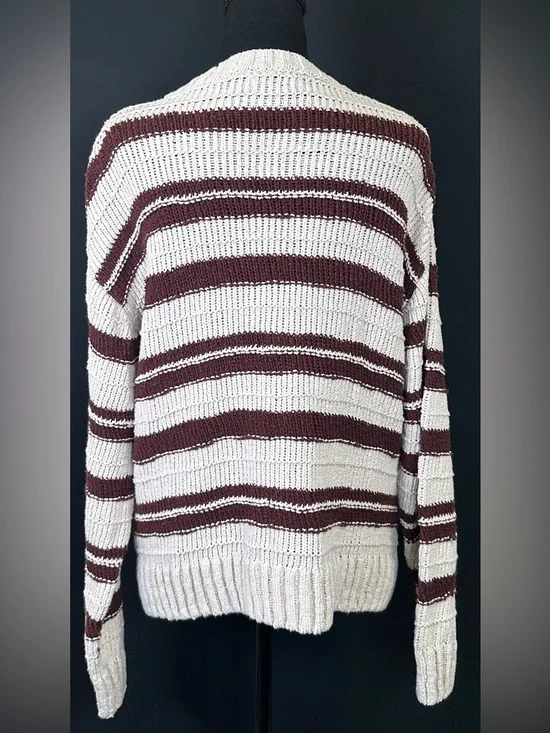 #175- Zara Cream and Brown Striped Crewneck Sweater - Picture 8 of 10